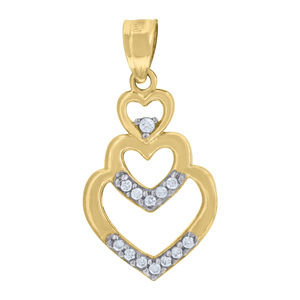 10kt 10k Gold Two-Tone Cubic-Zirconia Womens Triple Heart Charm Pendant